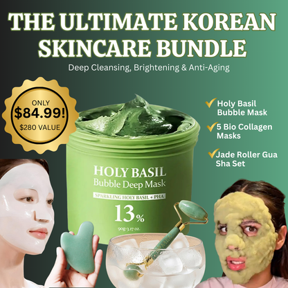 aerelle Korean Holy Basil Oxygen Bubble Mask + FREE Collagen Masks + Jade Roller Set