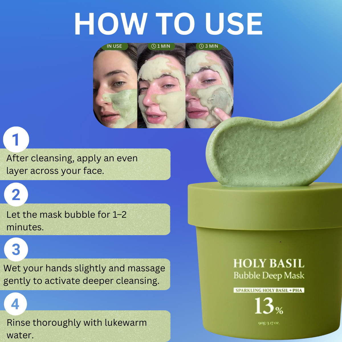 aerelle Korean Holy Basil Oxygen Bubble Mask + FREE Collagen Masks + Jade Roller Set